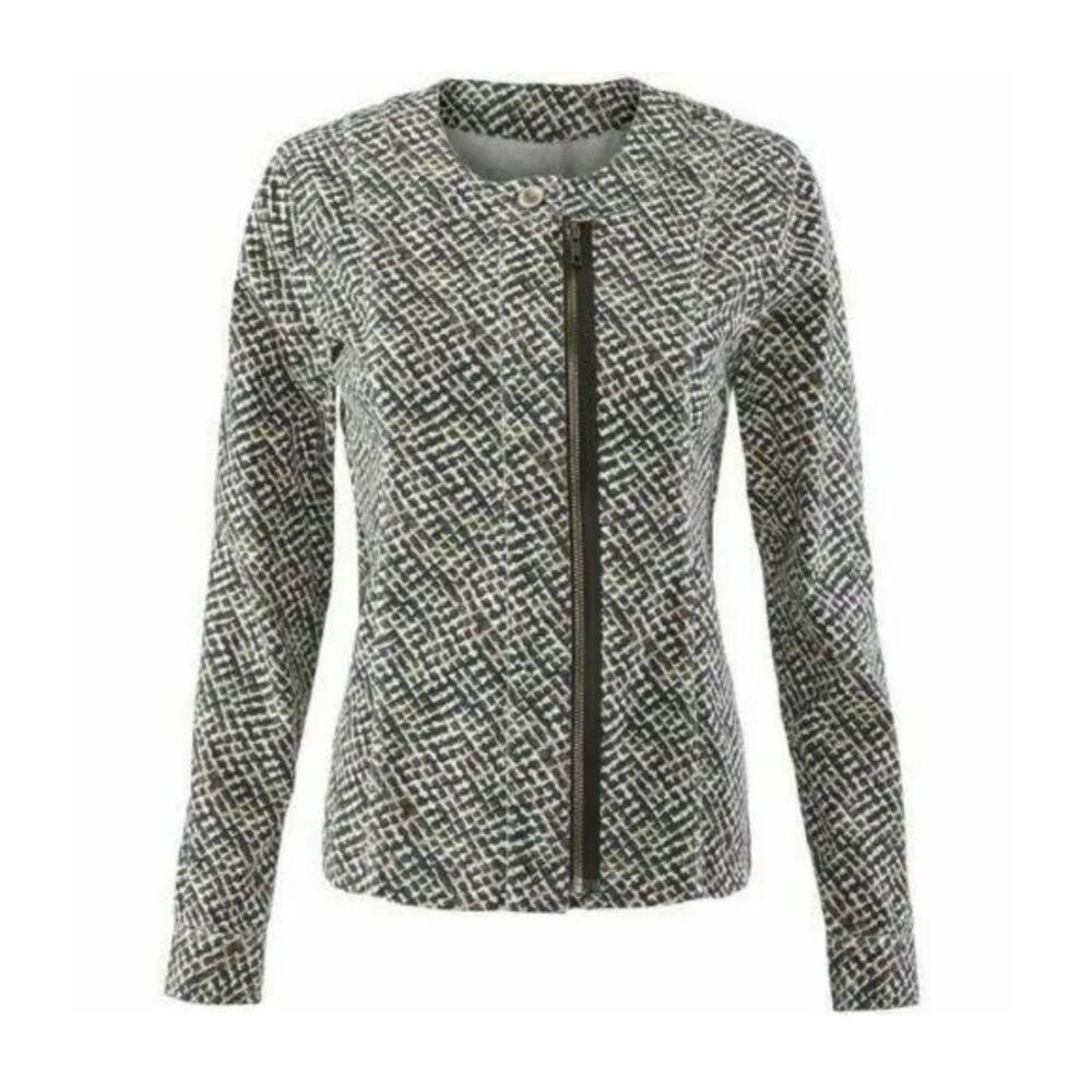 Cabi Women's Cliffside Moto Jacket #5099 Black Graphic Print M